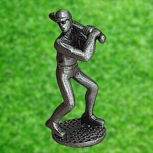 Vintage Pewter Mini Figurine - Baseball Player with Bat ready to swing